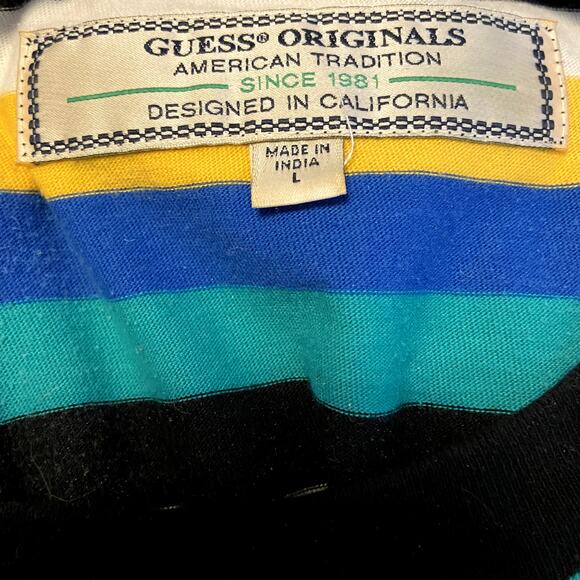 GUESS Vista T-Shirt 100% Cotton Short Sleeve Crew Neck Striped Multicolor Large - Picture 3 of 6